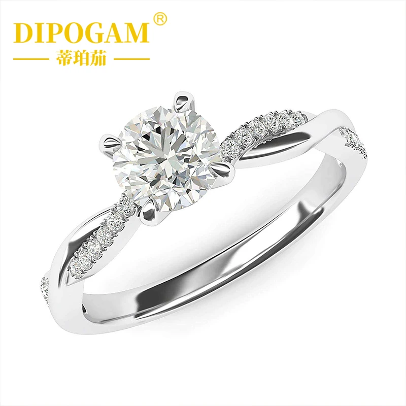 

DIPOGAM 1-carat Round Diamond 4-Claw Small Twisted Vine Moissanite Ring Halo Engagement Ring Women's Promise Bridal Jewelry