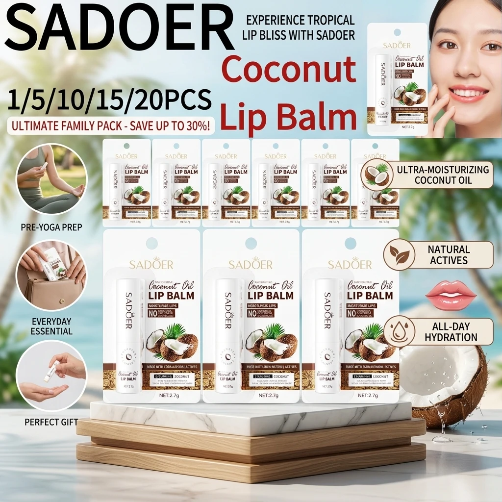 Coconut Lip Balm Lasting Nourishment and Moisture for Men and Women Daily Care Lip Balm ﻿ SADOER 1/5/10/15/20PCS