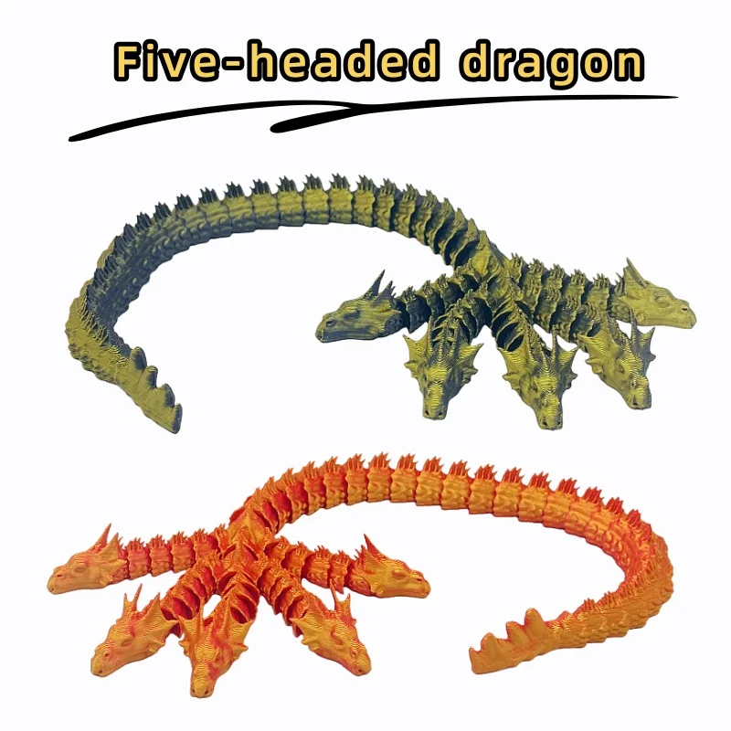 3D Printed Five-Headed Dragon, with Movable Joints All Over the Body, Suitable for Home and Shop Display, Holiday Birthday Gift