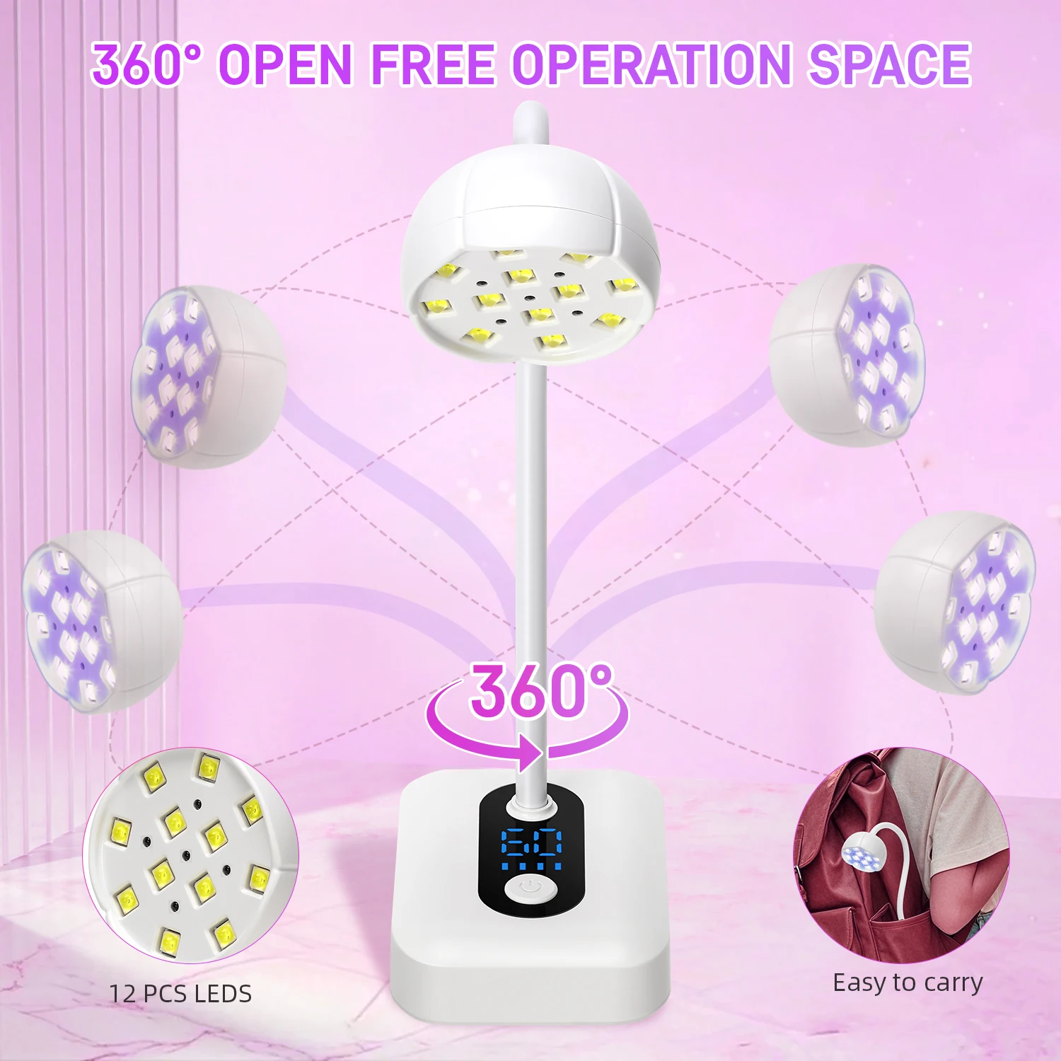 36 W wiederaufladbare UV-LED-Nagellampe, kabellos, 12 LEDs, Nageltrockner, 360 °   Biegsame, schnell trocknende Nagel-Maniküre-Lack-Kleber-Gel-Härtungslampe