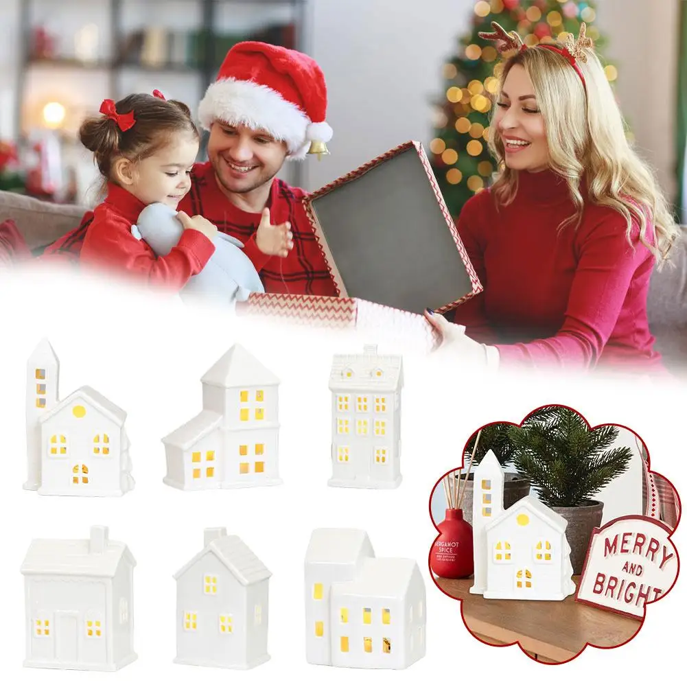 Christmas Indoor Ornaments Village Lighted Ceramic Houses Xmas Holiday Farmhouse Rustic For Home Ornament
