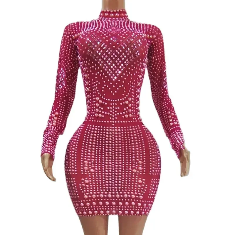 Błyszcząca Sukienka Wieczorowa z Perłami i Cyrkoniami na Imprezę, Kostium Sceniczny Damski na Festiwal, do Klubu Nocnego, dla DJ-a, Piosenkarki, Tancerki, XS6602