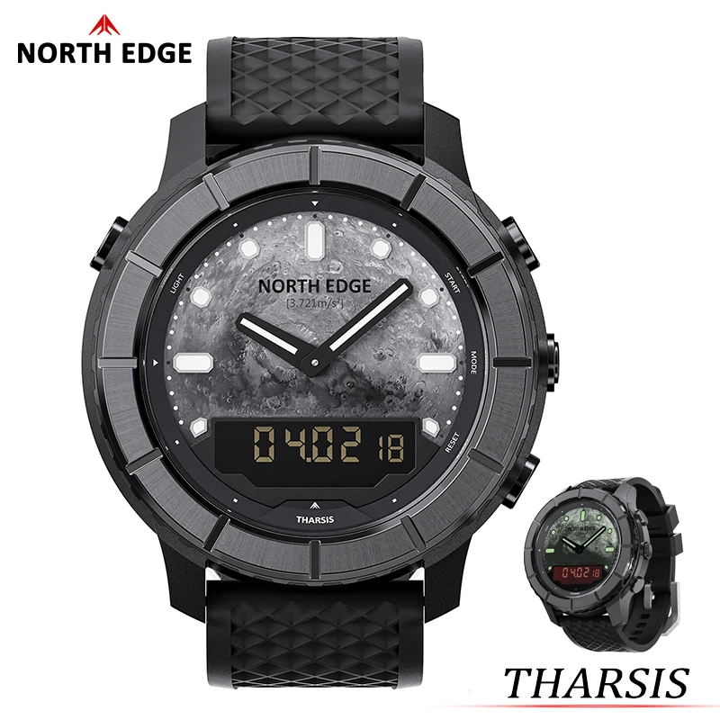 NORTH EDGE 2026 THARSIS Men‘s Carbon Fiber Watch 50M Waterproof Sports Outdoor Hiking Altimeter Barometer Compass Luminous Dial