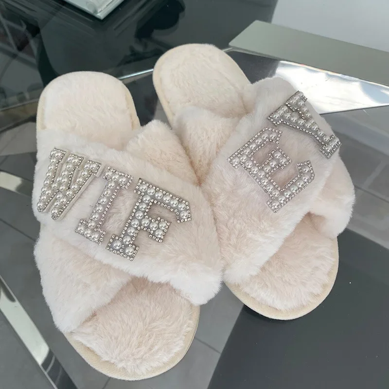 BRIDE/WIFEY Fluffy Slippers Bride Honeymoon shower slippers Bridesmaid Romantic Gifts Wedding Photo Props Wedding party decora