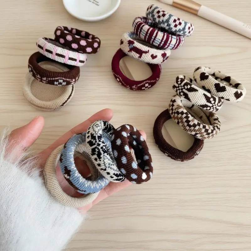 

(JYA2)4Pcs/Set Elastic Hair Ropes Ethnic Pattern Hairband For Women High Ponytail Holder Scrunchies Rubber Band Hair Accessories