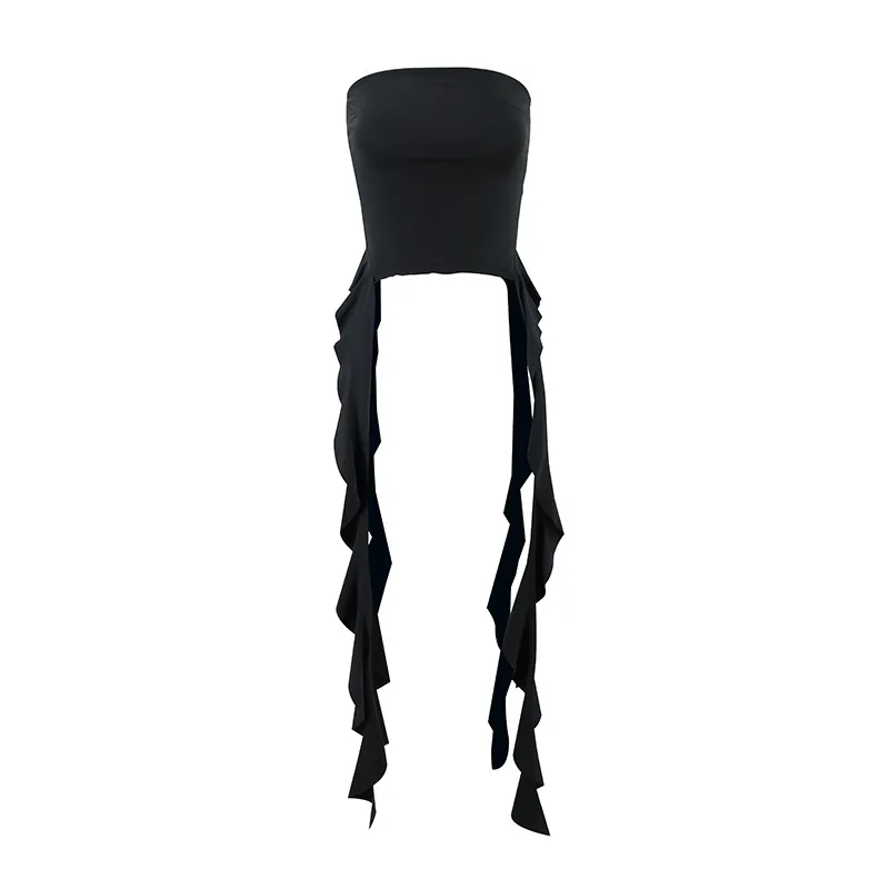 Ruffle Crop Tops T-shirt Women Sexy Slim Sleveless Tube Top Gothic Fashion Kpop Tees Shirts Cheap Clothes Woman Backless Tshirt