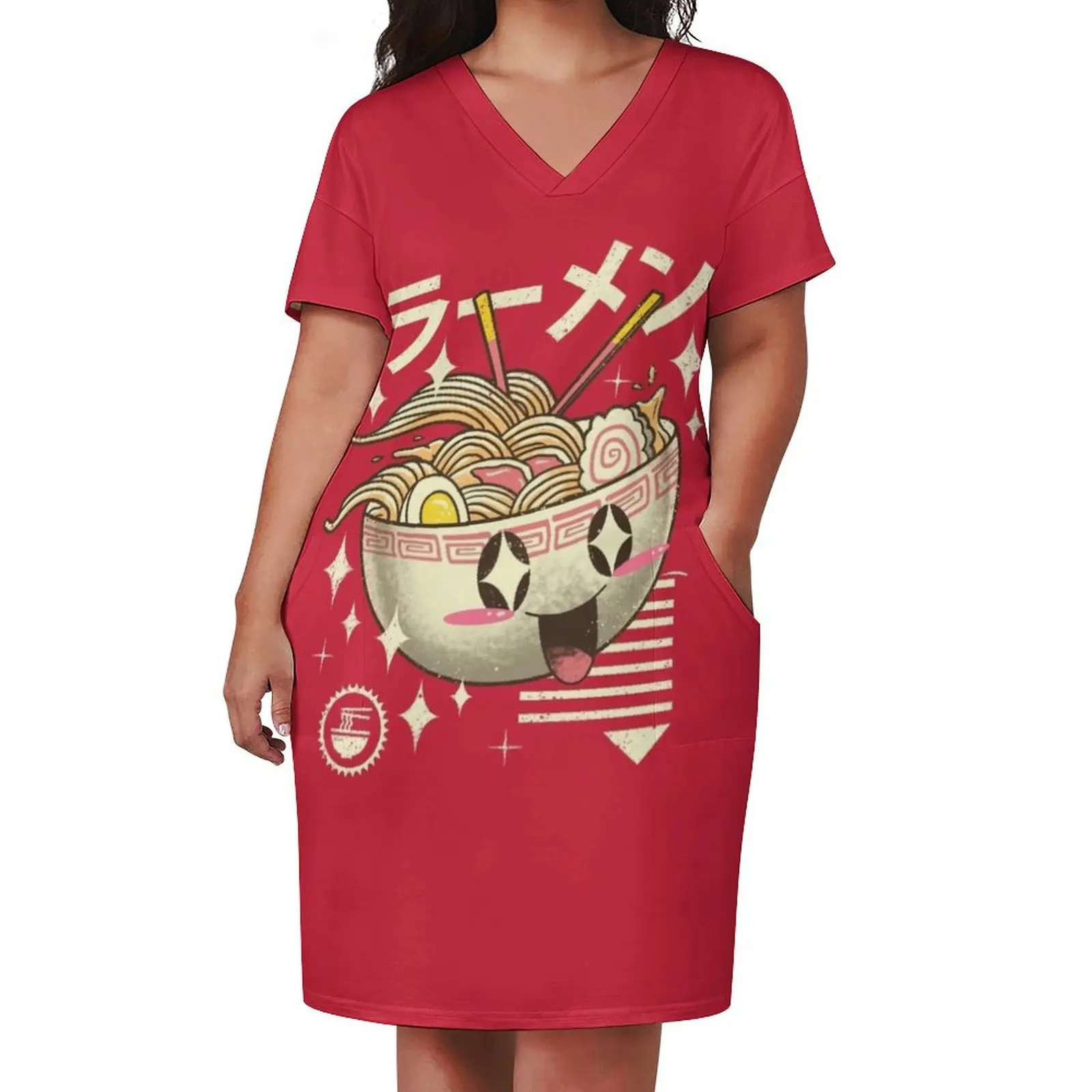 Kawaii Ramen Loose Pocket Dress Female clothing beach dresses Dress vintage