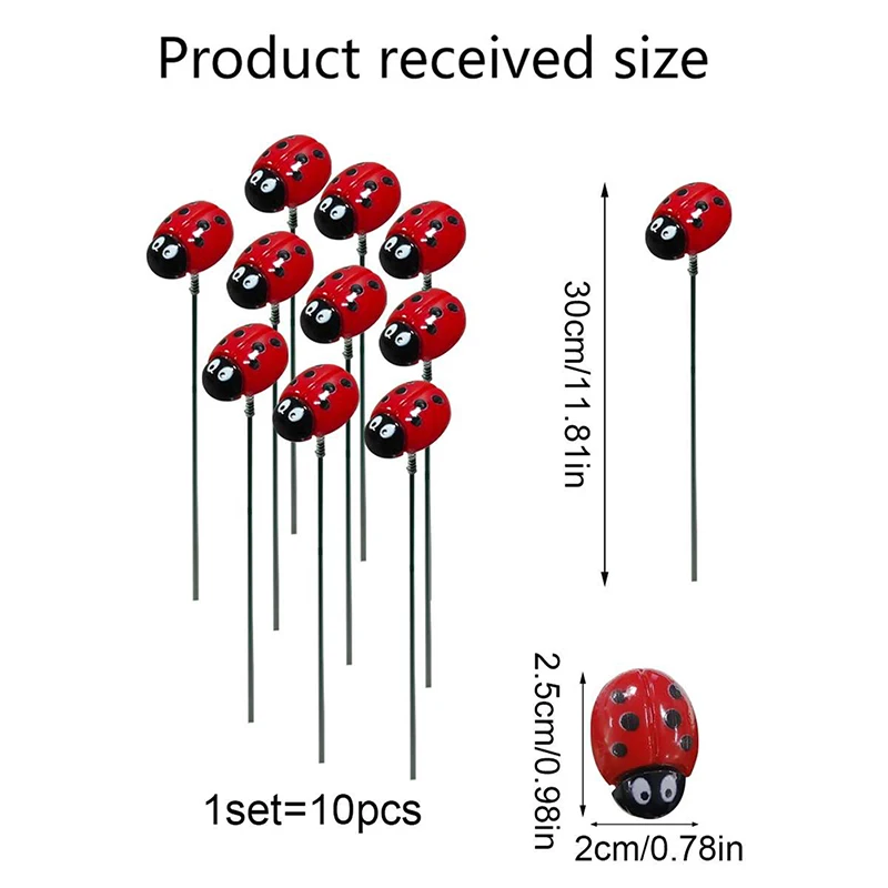 10PCS Plastic Bunch Of Insect Ladybug Garden Yard Planter Resin Red Ladybug Stakes Decoracion Outdoor Decor Gardening Decoration