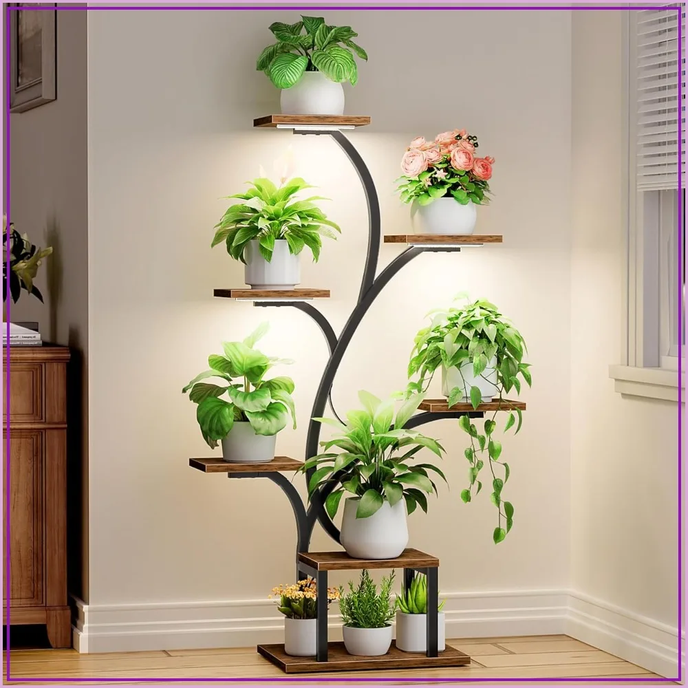 

7 Tier Plant Stand with Grow Lights, 49" Corner Shelf for Indoor Plants, Metal Tree-Shaped Display Rack for Home Patio