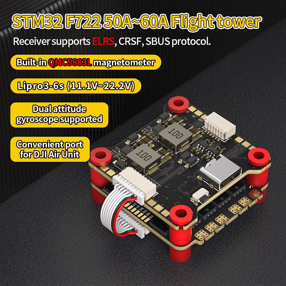 

Полетный контроллер F722 30.5x30.5MM FC Stack с ESC 4-в-1 60A BLS для FPV RC гоночных дронов и фристайл-квадрокоптеров