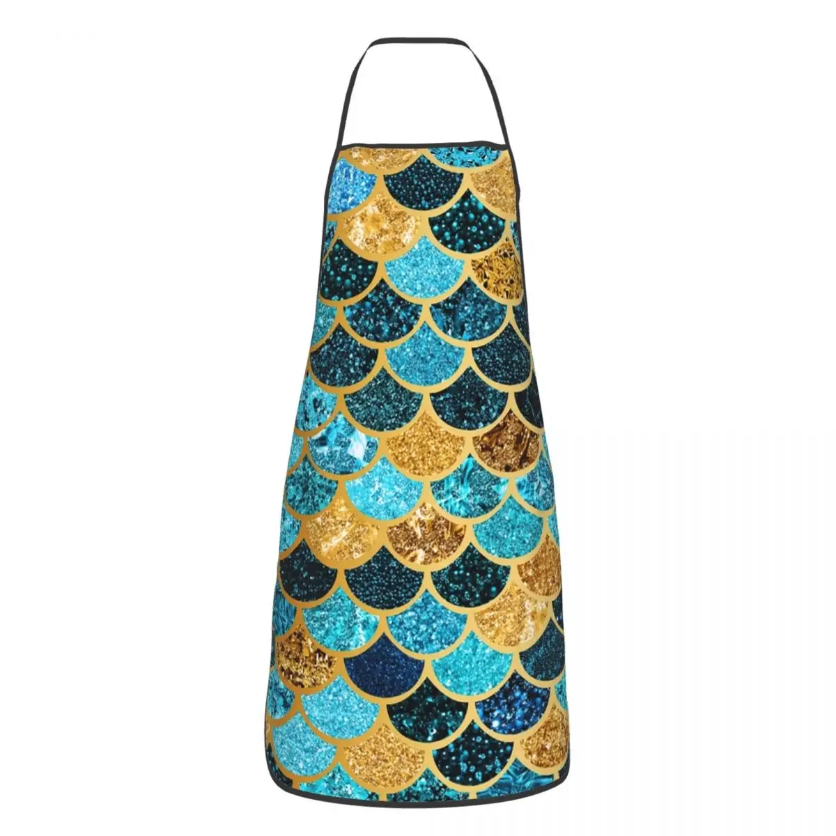 Custom Bib Faux Glitter Gold Mermaid Scales Aprons Men Women Unisex Adult Chef Kitchen Cooking Tablier Cuisine Painting