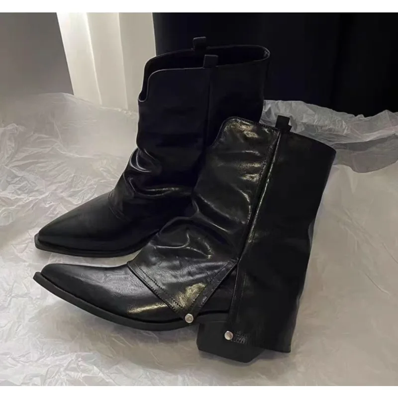 

Elegant Female Ankle Women's Boots Retro Modern Boots Women Pointed Toe Slip on Square Heel Shoes Women ZapatosMujer