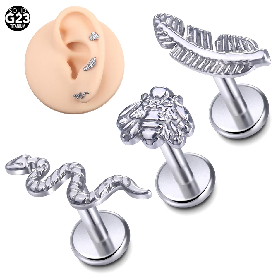 1/5PC Titanium 16G Moon Snake Labret Bar Rings Crystal Flower Tragus Helix Ear Cartilage Stud Earring Piercings Women Jewelry