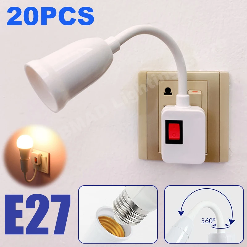 E27 Lamp Socket LED Head Bulb Holder Light Adjustable Flexible Bend With Switch EU US UK Plug Energy Saving LED Table Lamp Base