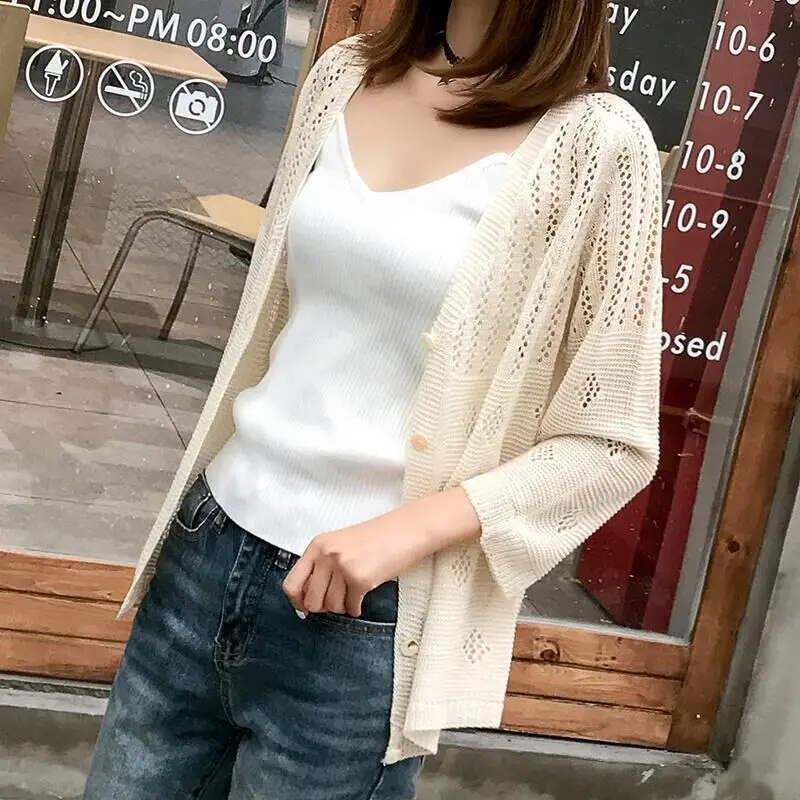 Cardigan tricoté en soie glacée pour femme, manteau fin, ample, chemise de protection solaire, nouvelle collection printemps et été 2025