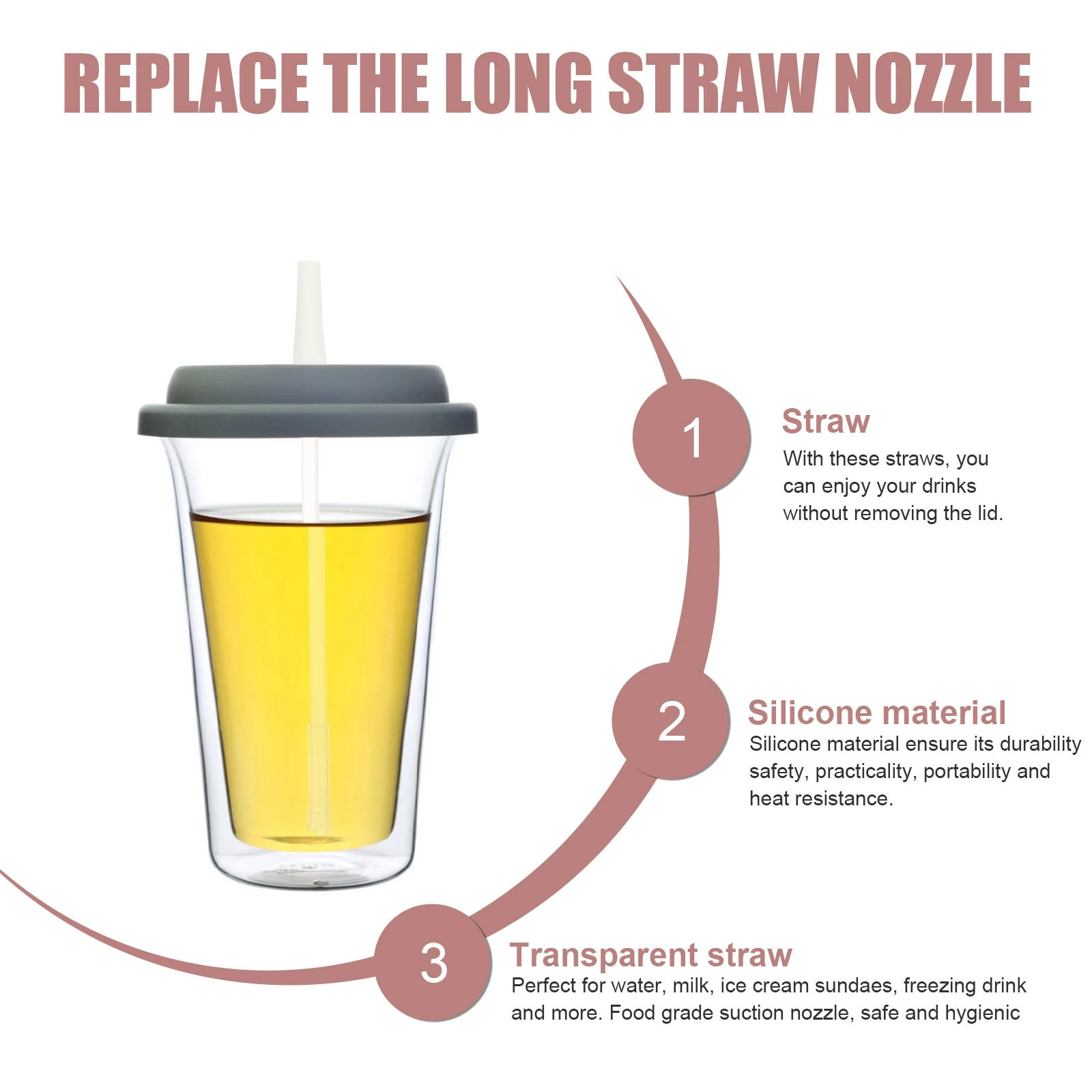 

5 set 5 Sets Water Cup Straw Accessories Reusable Long Straws for Belly Cups Portable Food Grade Silicone Drinking