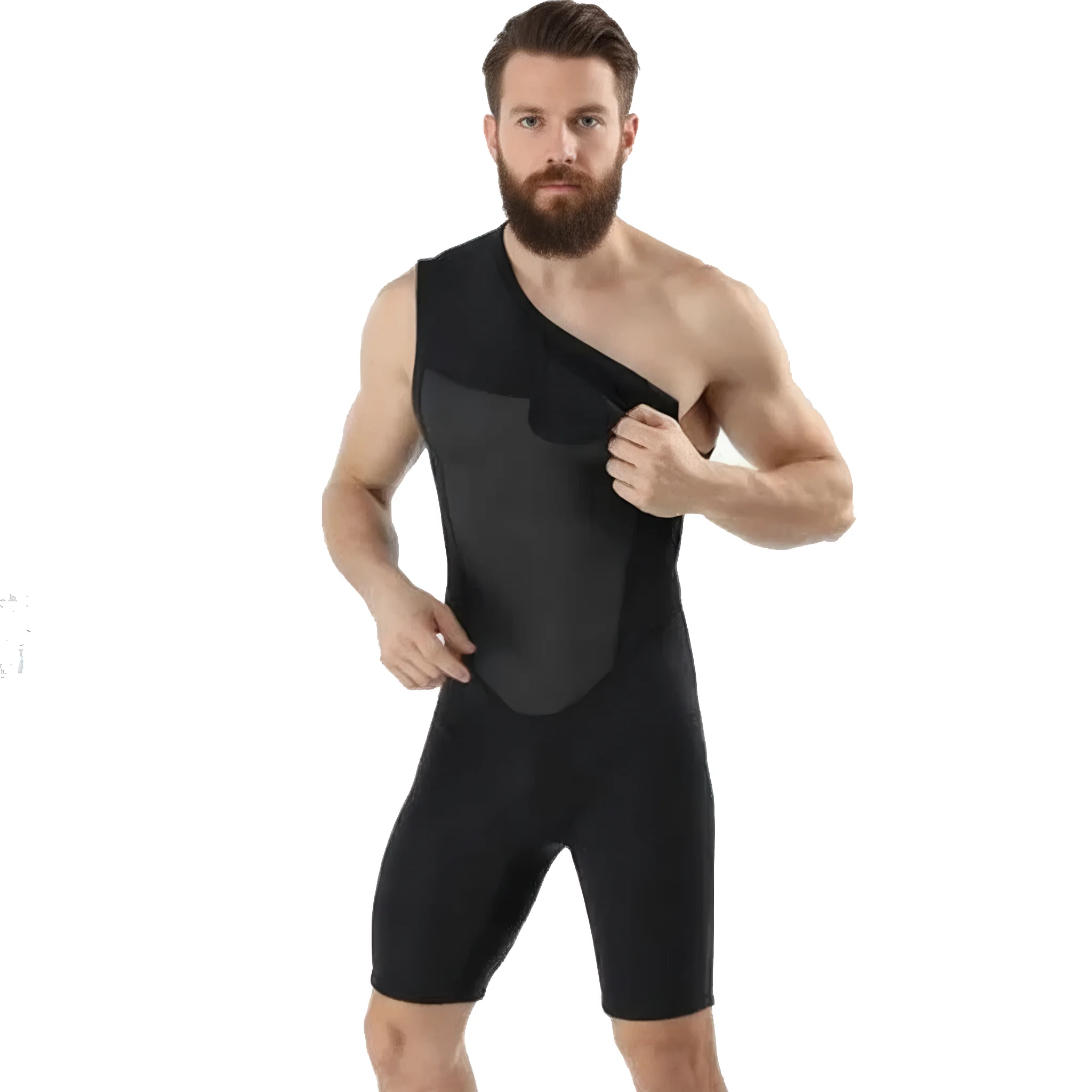 Mens 2mm sleeveless wetsuit Vest one-piece Diving Snorkling Suit Swimsuit Back Zipper Warm