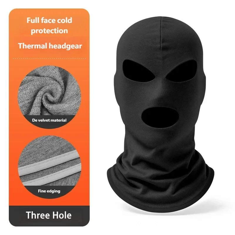 3 Hole Hat for Men Women Solid Color Winter Velvet Electric Balaclava Hats 3In1 Mask Neck Hat Warmer Pullover Cap Ski Bicycle