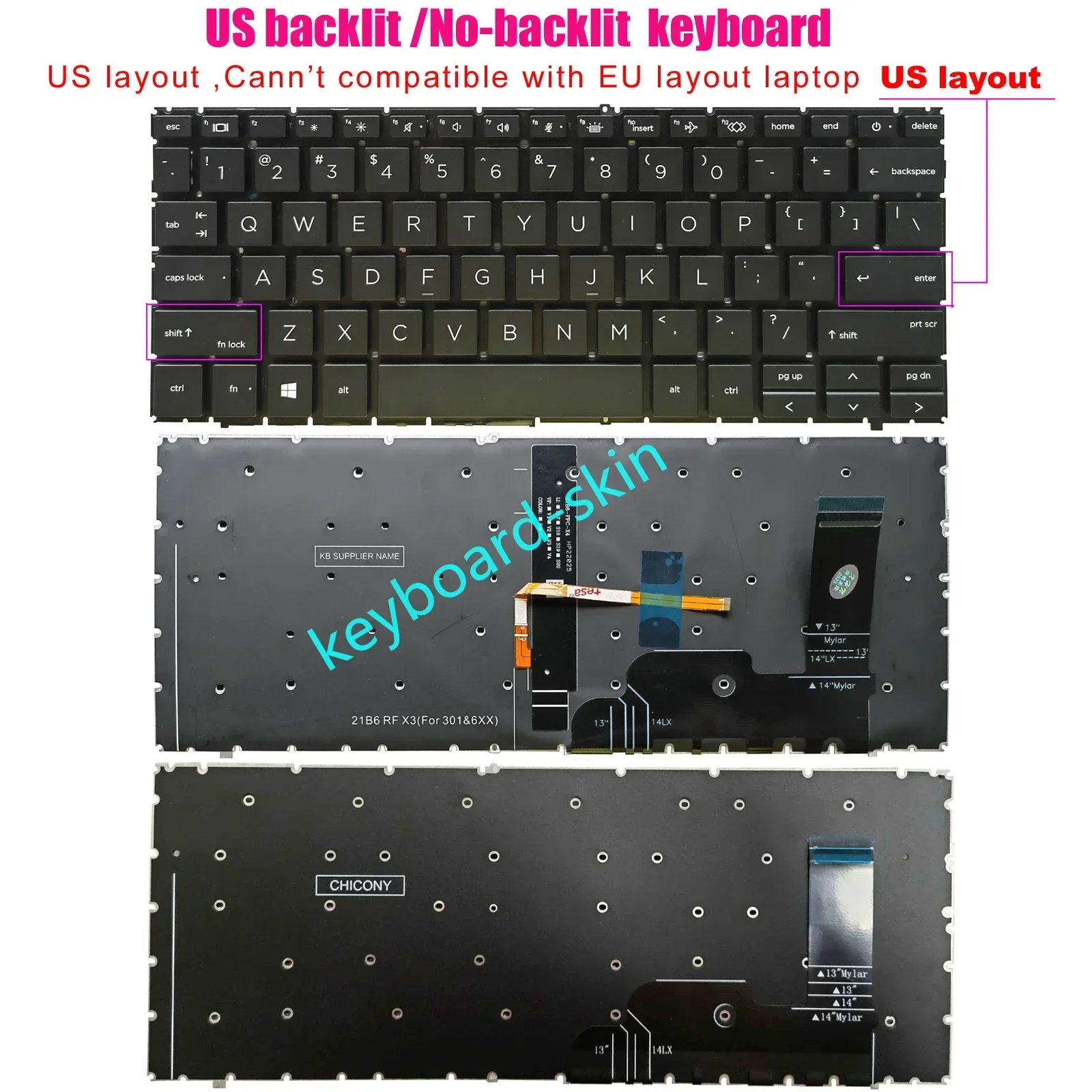 New US Backlit No-backlit Keyboard For HP EliteBook 1040 G9 G10,X360 1040 G9 2-in-1,1040 G10 2-in-1,Zbook Firefly 14 inch G9 G10