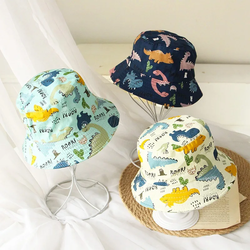 

Cartoon Bucket Caps for Baby Cute Dinosaur Kids Boys Girs Fisherman Hat Newborn Casual Hat Summer Children Panama Sun Cap