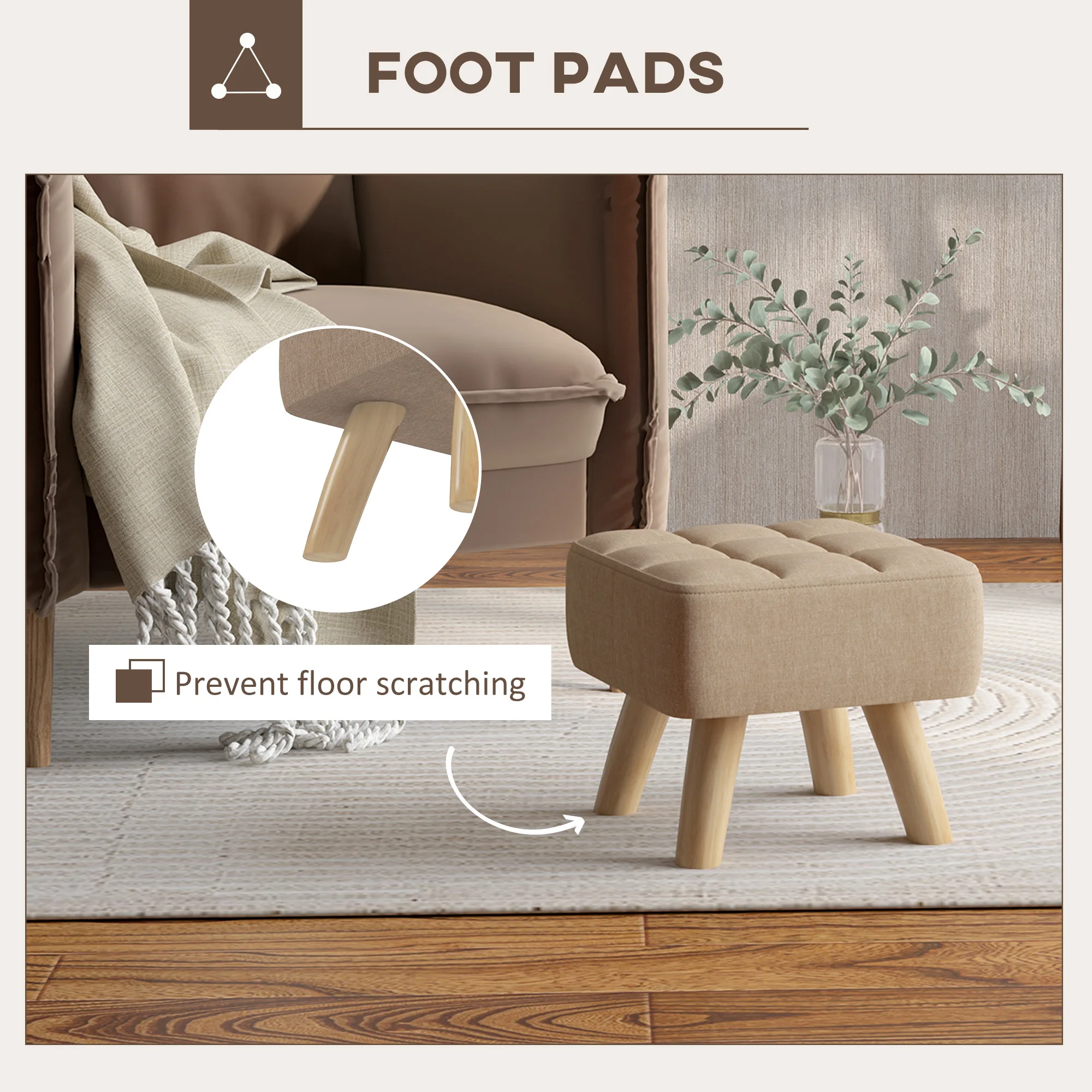 HOMCOM Modern Footstool, Fabric Foot Rest with Rubber Wood Legs