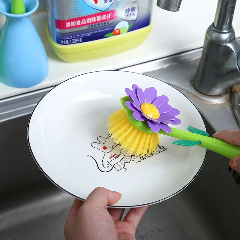 Vase Shape Wash Pot Brush Kitchen Dish Sink Hearth Long Handle Cleaning Tool Kichen Removable Flower Shape Cleaning Accessories