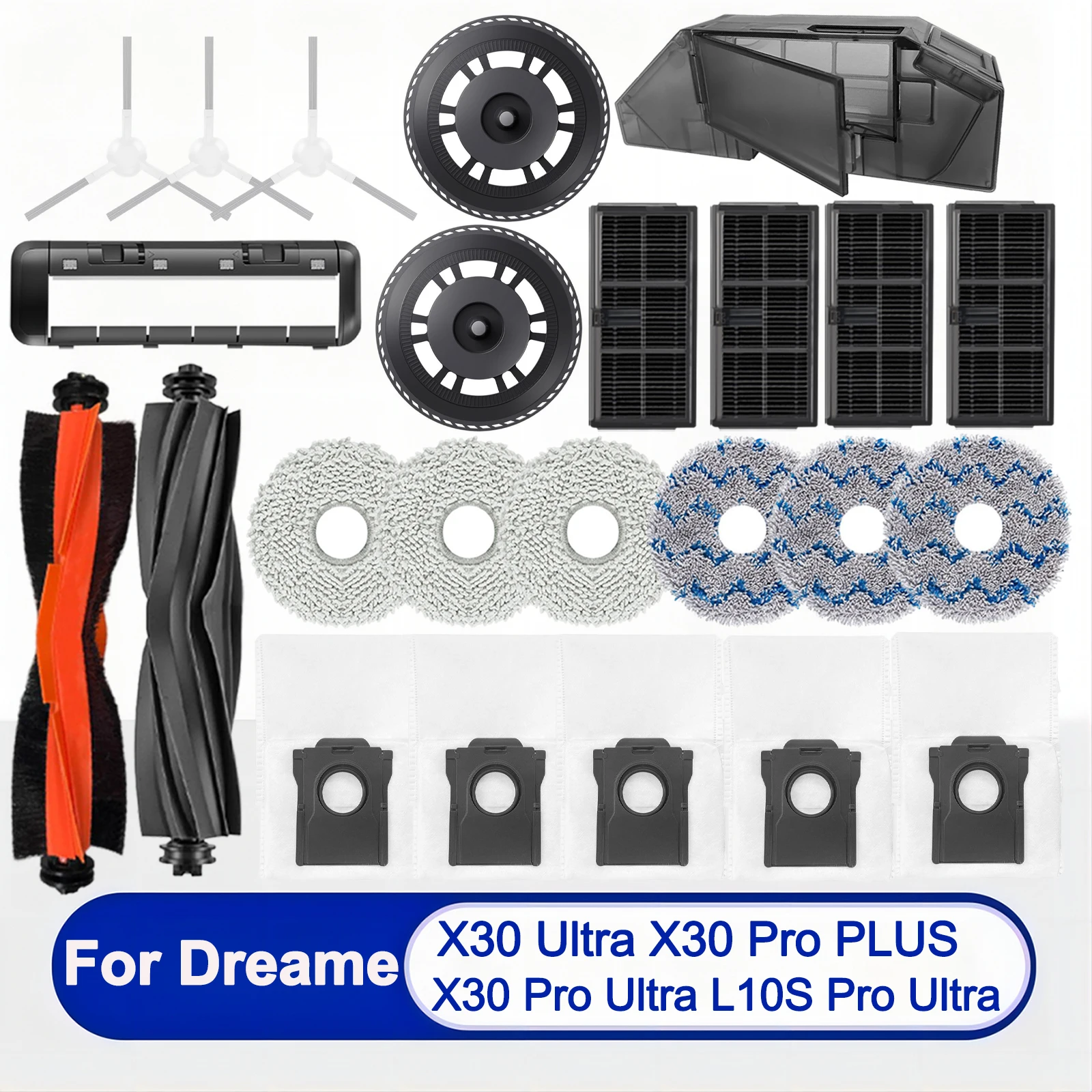 

Fro Dreame L10s Pro Ultra Heat，Dreame Bot X30 Ultra，X30 Pro，S10 Pro Ultra Accessories Roller Side Brush Filter Mop Dust Bag Box