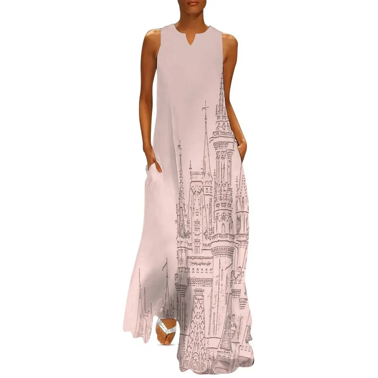 

Rose Gold Magic Castle Carving Long Dress women's summer clothing 2025 party dresses woman Beachwear Dress