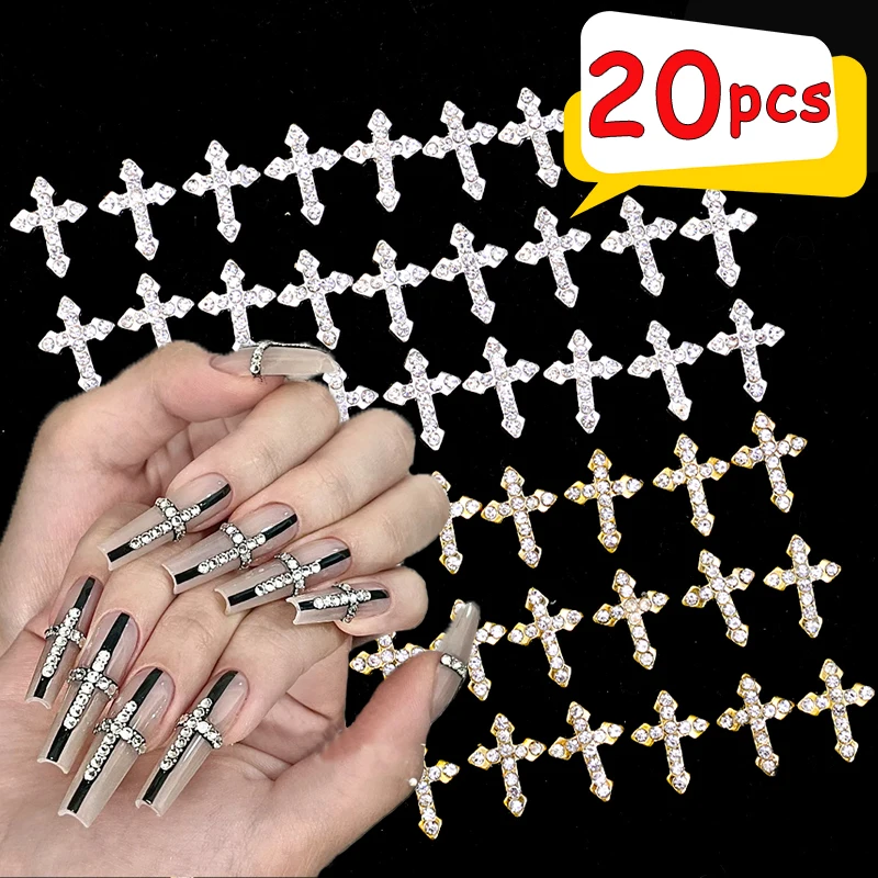 10/20Pcs Shiny Rhinestones 3D Cross Nail Art Jewelry Vintage Punk Silver Gold Flat Back Alloy Classic Cross Nail Art Decorations