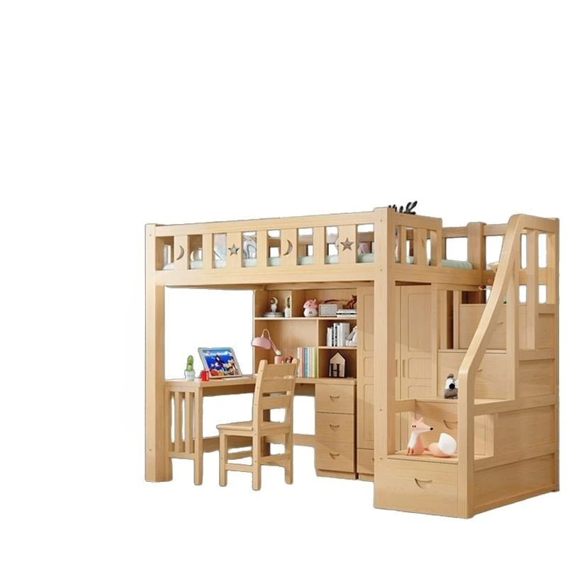 

Solid wood elevated integrated small apartment adult student multi-functional wardrobe bed bed under the table