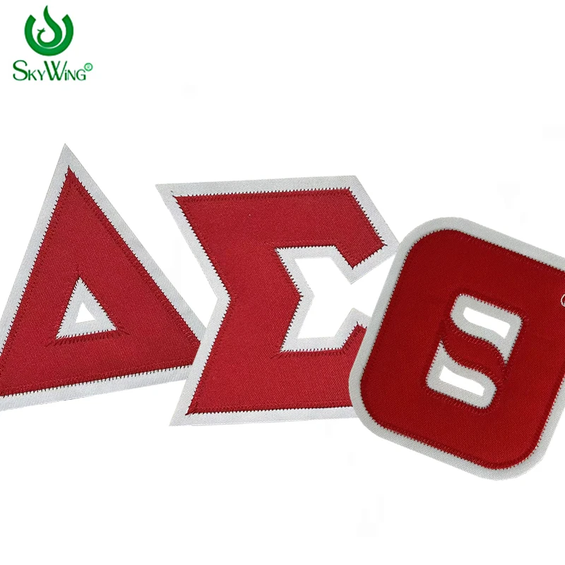 ツイルソロリティ個別文字刺繍アイアンパッチコート、デルタシグマシータ、ギリシャ文字、赤と白、5