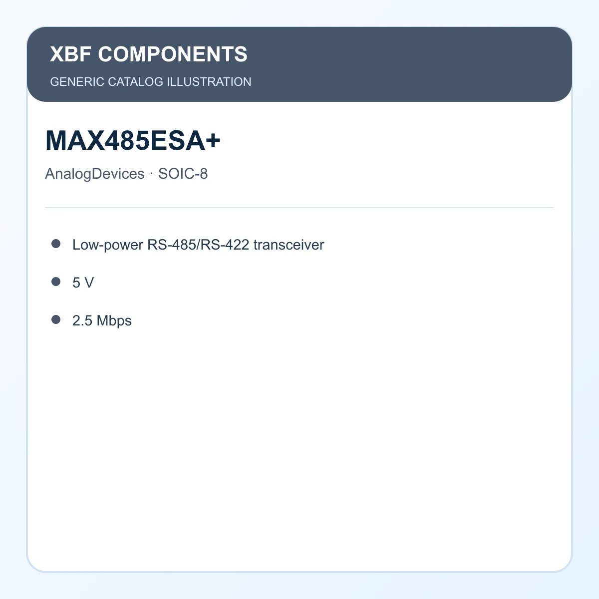 AnalogDevices MAX485ESA+ Electronic IC Low-power RS-485/RS-422 transceiver, 5 V, 2.5 Mbps SOIC-8