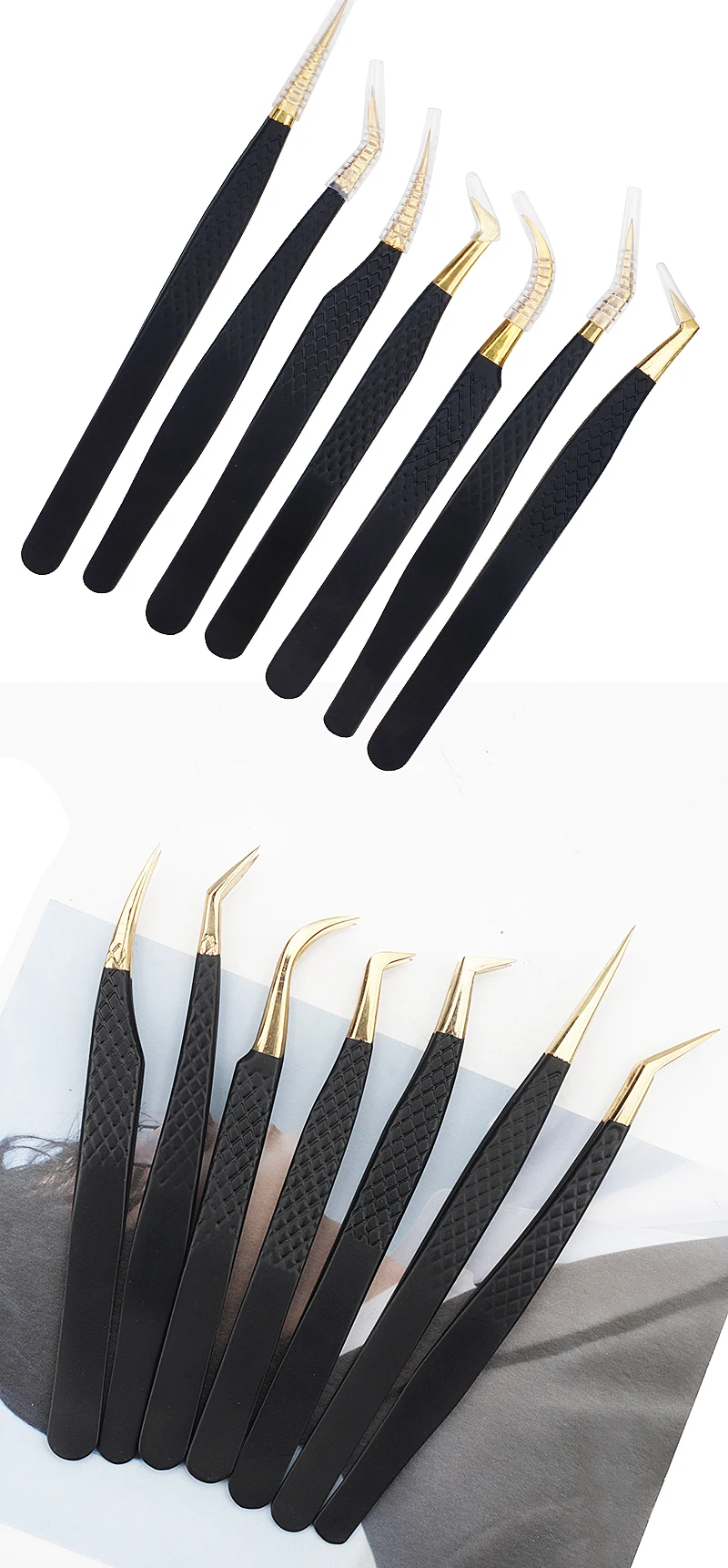 Wimpernpinzette, schwarzer Edelstahl, superharte Präzision, antistatische Pinzette, Pfropfen von Wimpern, Verlängerungszubehör, Make-up-Werkzeuge – Detail 9