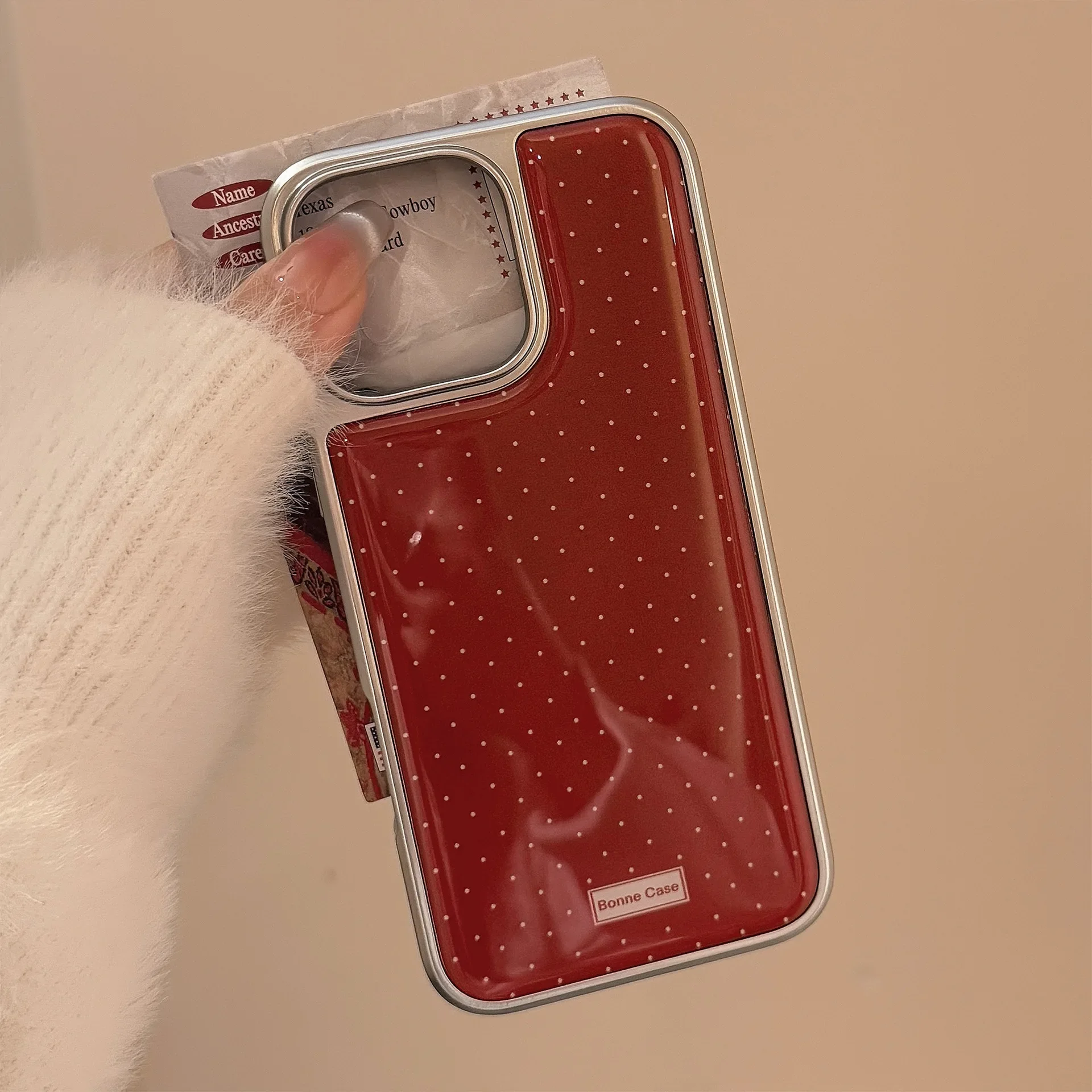 

ins Full Screen Polka Dot Drop Glue Phone Case for iPhone 16 15 14 13 12 Pro Max Plating Silver Edge Shockproof Protective Cover