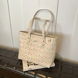 2024 Fashion Large Capacity Floral PU Shoulder Bags Cute Fresh Commuting Versatile Tote Bag High Quality Casual Women's Bags