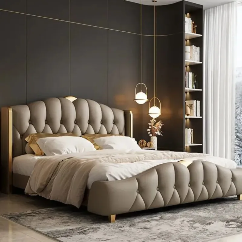 Wholesale Modern Bed Can Customize Bedroom Furniture Soft Waterproof Double Wooden Bed Frame Headboard Bed With Storage