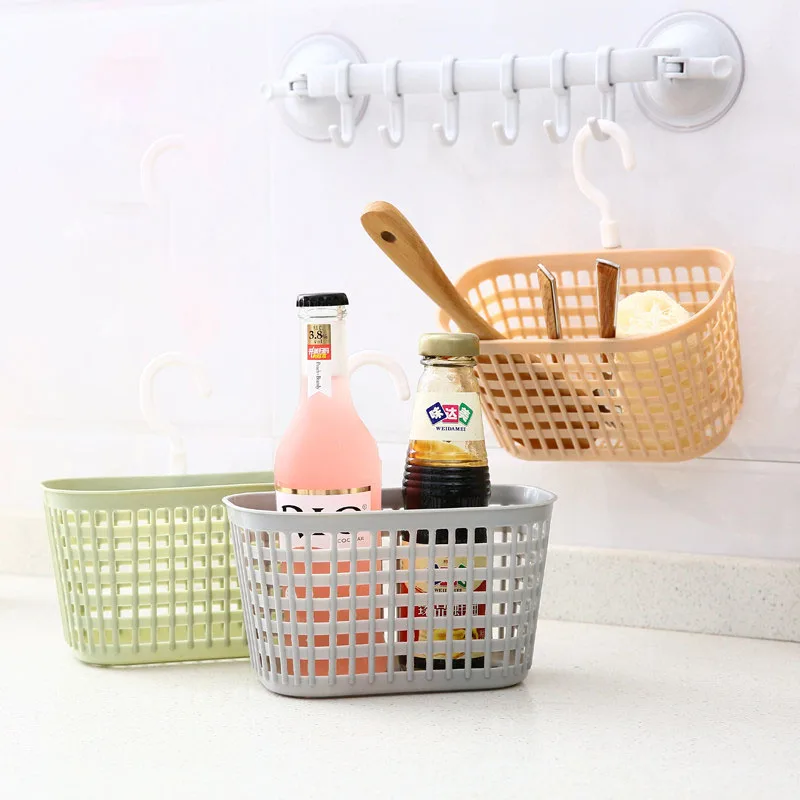 Hanging Plastic Storage Basket 360° Rotatable Hook Hollow Draining Organizer Basket for Kitchen Bathroom Wall Cabinet