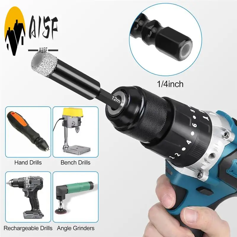 

A15F-Diamond Drill Bits Set, 12Pcs Dry Diamond Hole Saw With Quick Change Drill Bit Holder,For Porcelain Tile Glass