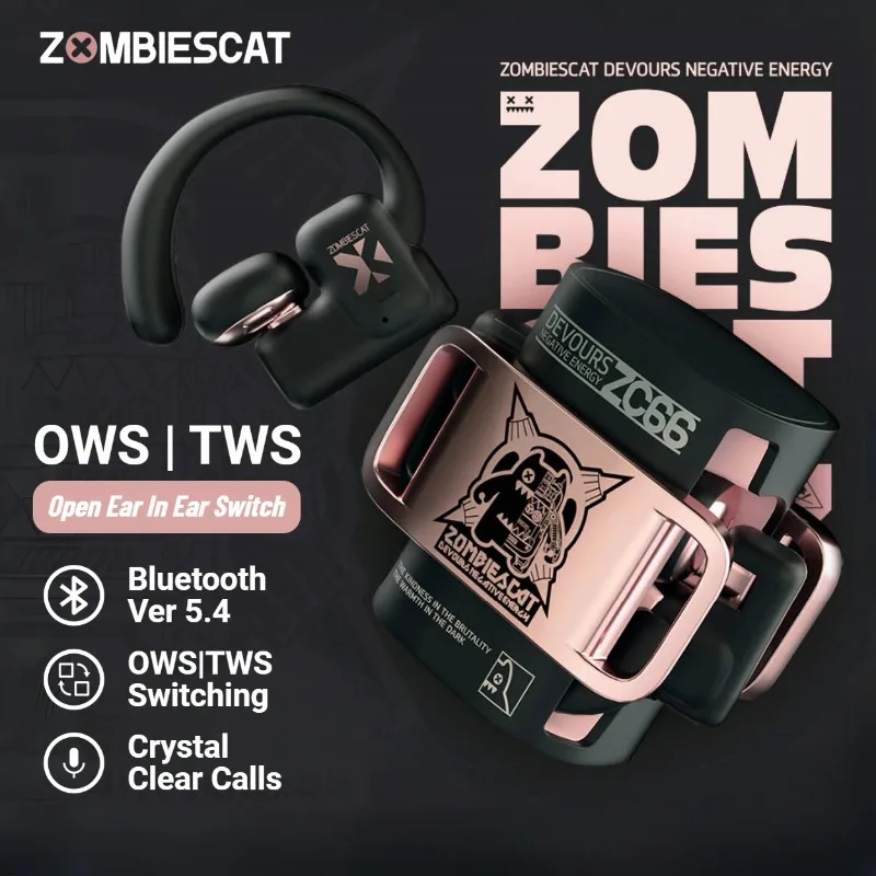 Zombiescat B9 OWS TWS سماعات لاسلكية بلوتوث 5.4 سماعات أذن مع ميكروفون ستيريو HD دعوة سماعة مفتوحة الأذن/في الأذن مزدوجة وظيفية