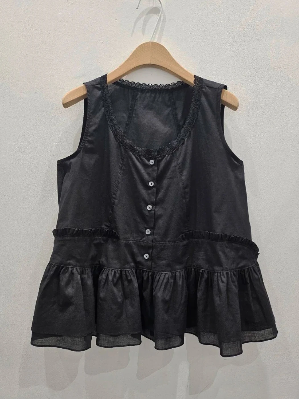 

Casual round Ne Svel Vest Women's Outerwear Summer 2025 Bla Lace Trim Le No-Bust Cotton Comfortable Top