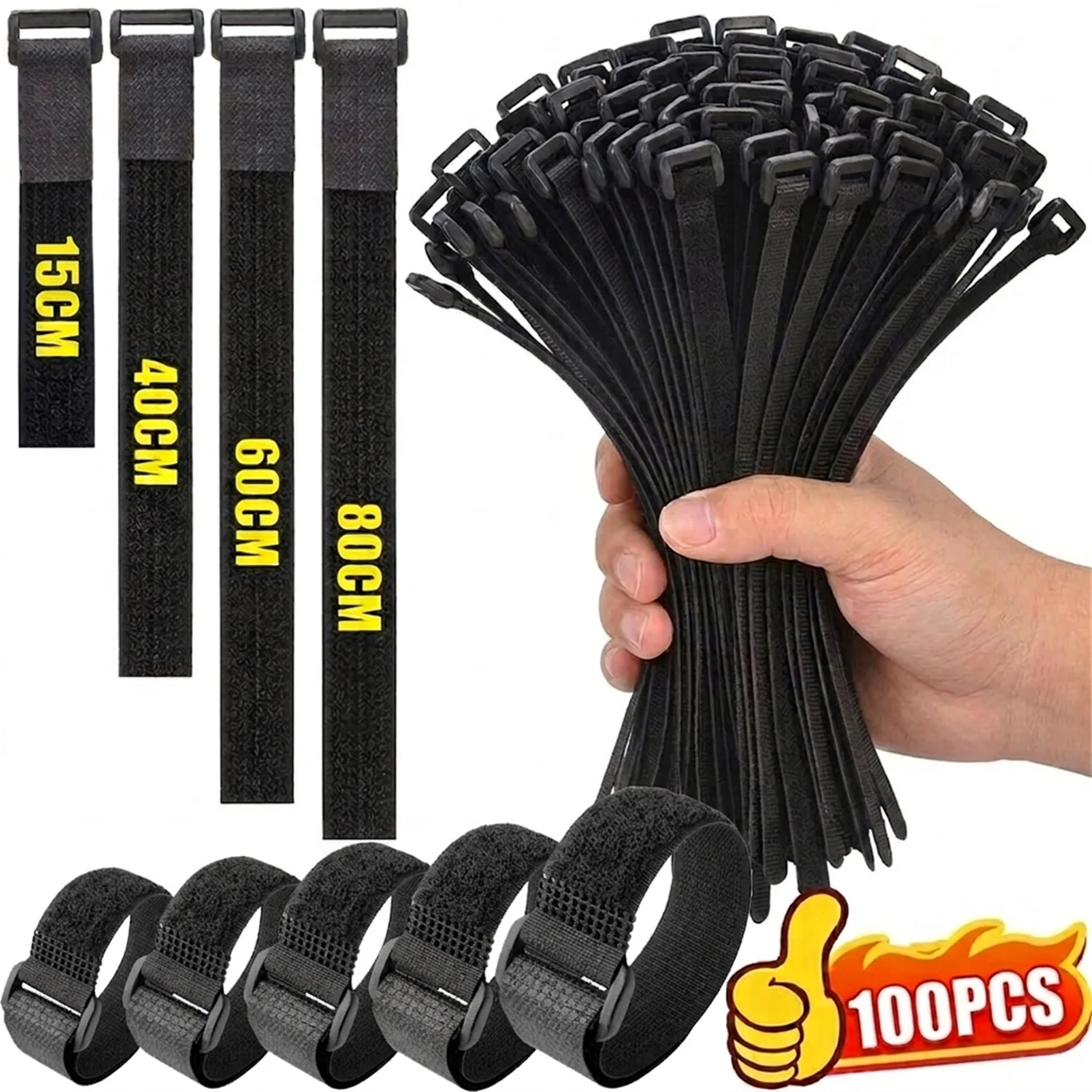 Gear Tie Reusable - 10-100 STUKS Magic Tape Zwarte Nylon