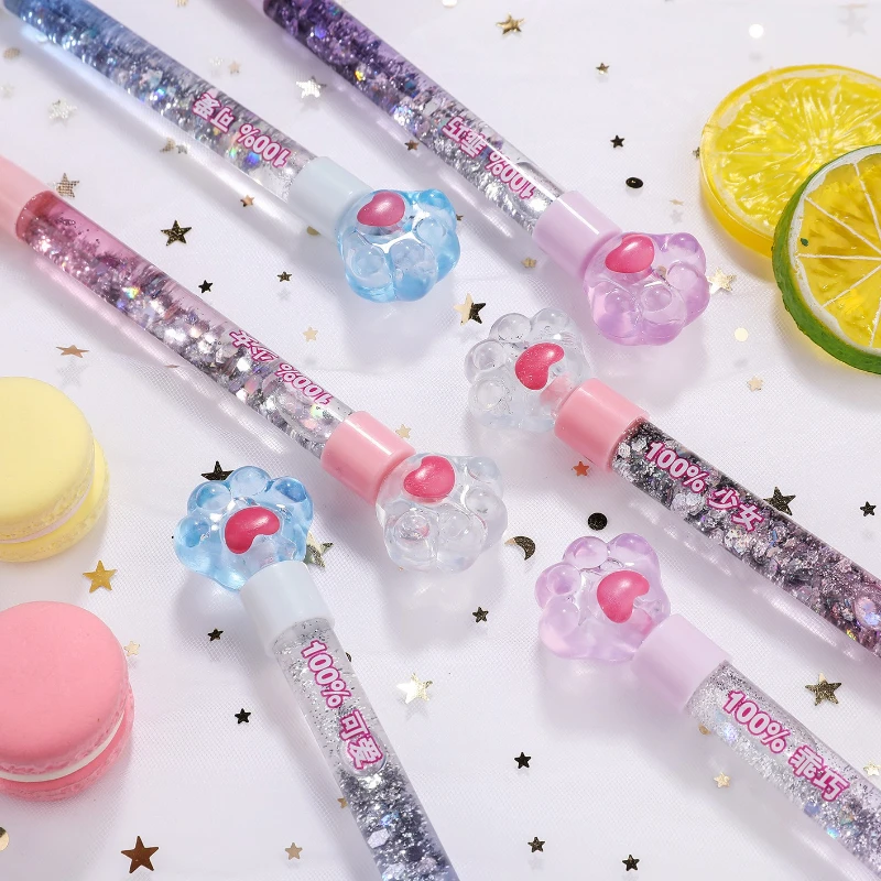 

1 шт., милая мультяшная кошачья лапа, блестящая песочная гелевая ручка, девичьи канцелярские принадлежности, подарок, 0,5 мм, черные чернила, ручка для письма, каваи, школьные принадлежности