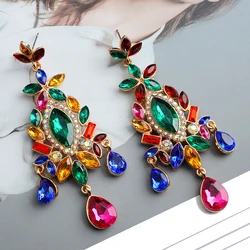 Bohemian Geometric Big Hanging Dangle Earrings For Women Trend Luxury Design Vintage Sparkly Crystal Party Jewelry Accessories