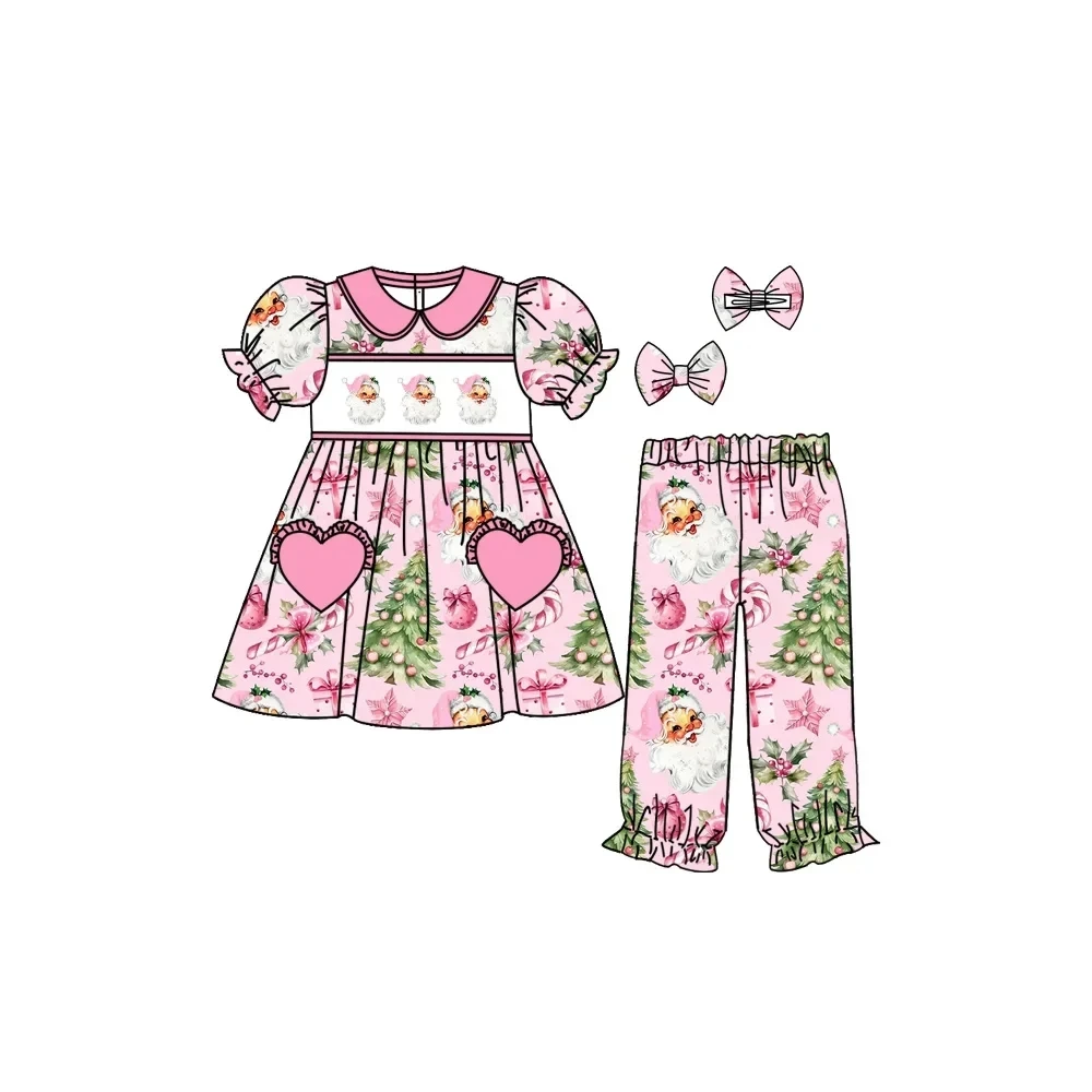 Hot selling love pocket design pajamas boutique baby clothing short-sleeved suit customized milk silk boutique wholesale