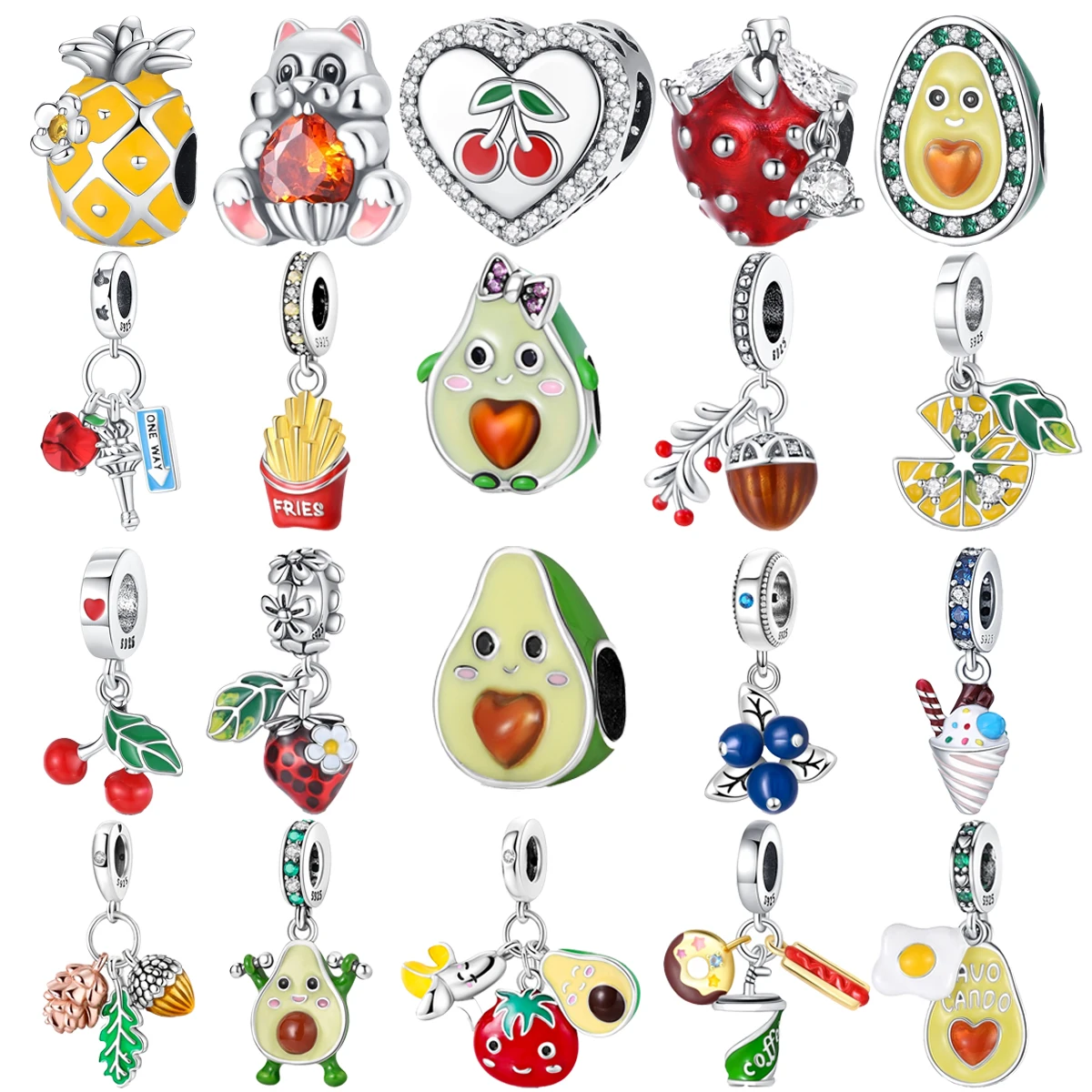 

Original 925 Charms Sterling Silver Avocado Cherry Pineapple Acorn Beaded Pendant for Pandora DIY Bracelet Ladies Jewelry Gift