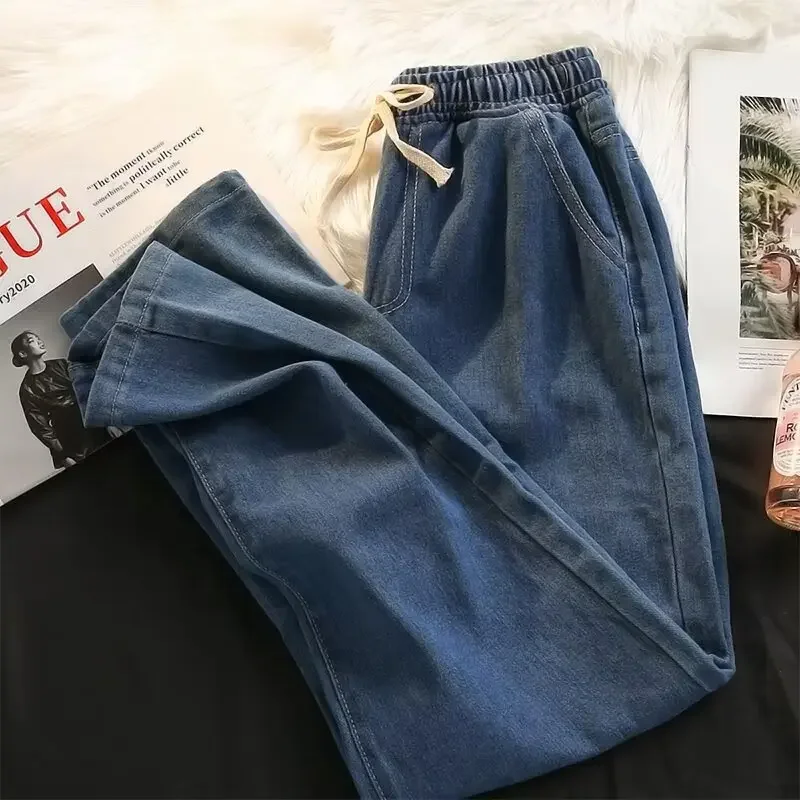 2025 جين جديد ملابس الشارع الشهير جينز فضفاض للرجال على الطراز الكوري موضة فضفاضة مستقيمة بنطال ذو قصة أرجل واسعة ملابس رجالية ماركة أسود أزرق فاتح #4