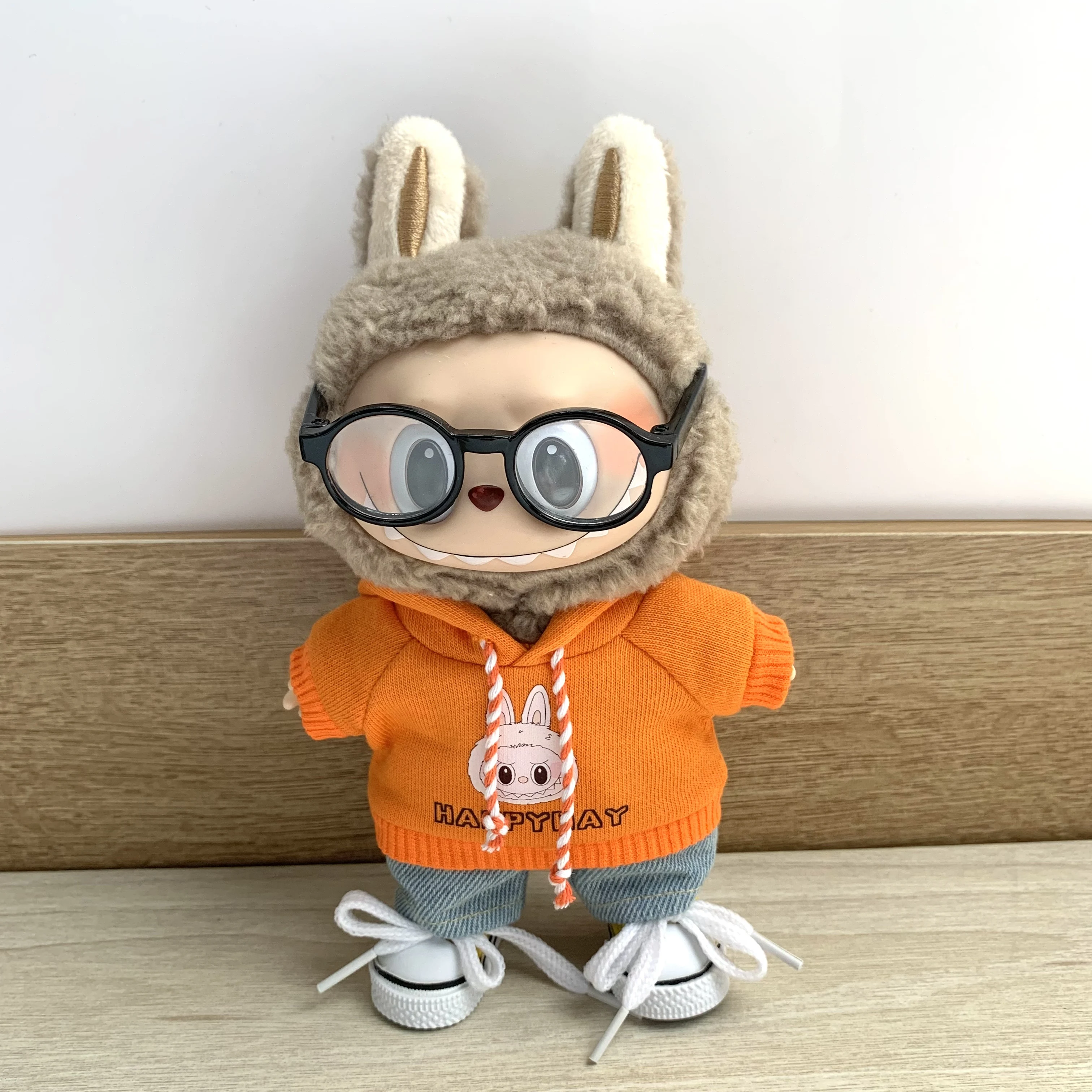 17 см мини-кукла, одежда, аксессуары для куклы Labubu, однотонная футболка с капюшоном, короткая шляпа, сумка, одежда, подарок, игрушка для девочки