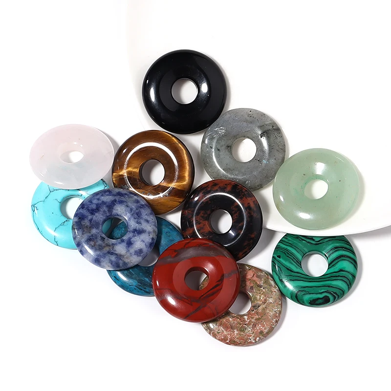 2pcs/lot 18/25mm Natural Stone Beads Large hole circular Ping An buckle Stone Beads DIY Jewelry Making Necklace Accessories
