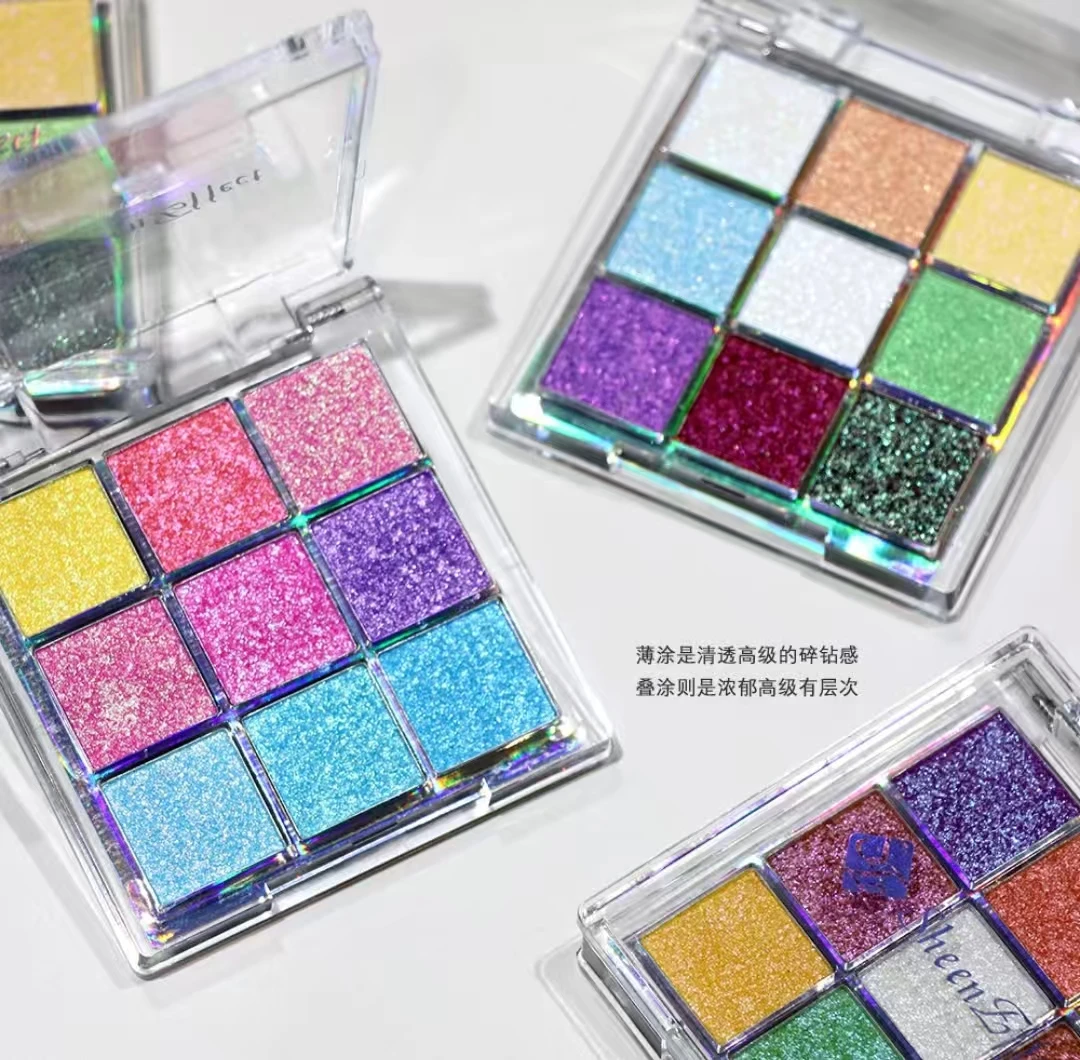 Sheeneffect 9-kleuren oogschaduwpalet Poeder Glitter Shimmer Chameleon Mengbaar Fijne flits Gemakkelijk te dragen oogmake-up