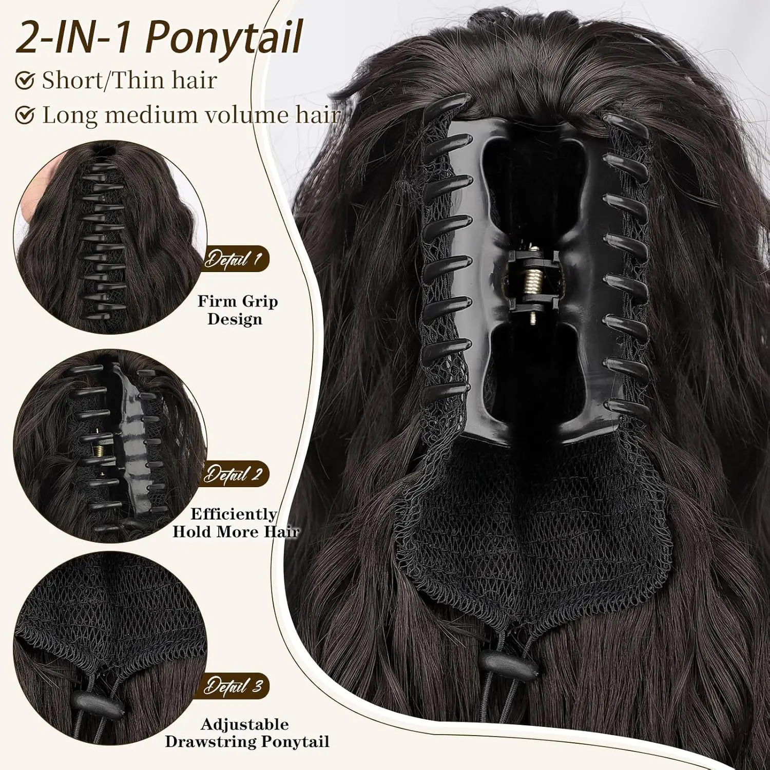 ผมหางม้า EXTENSION Claw 30 "CURLY PONY TAIL คลิปในส่วนขยายของผมปุยธรรมชาติ Hairpiece สังเคราะห์สําหรับผู้หญิงสีดํา